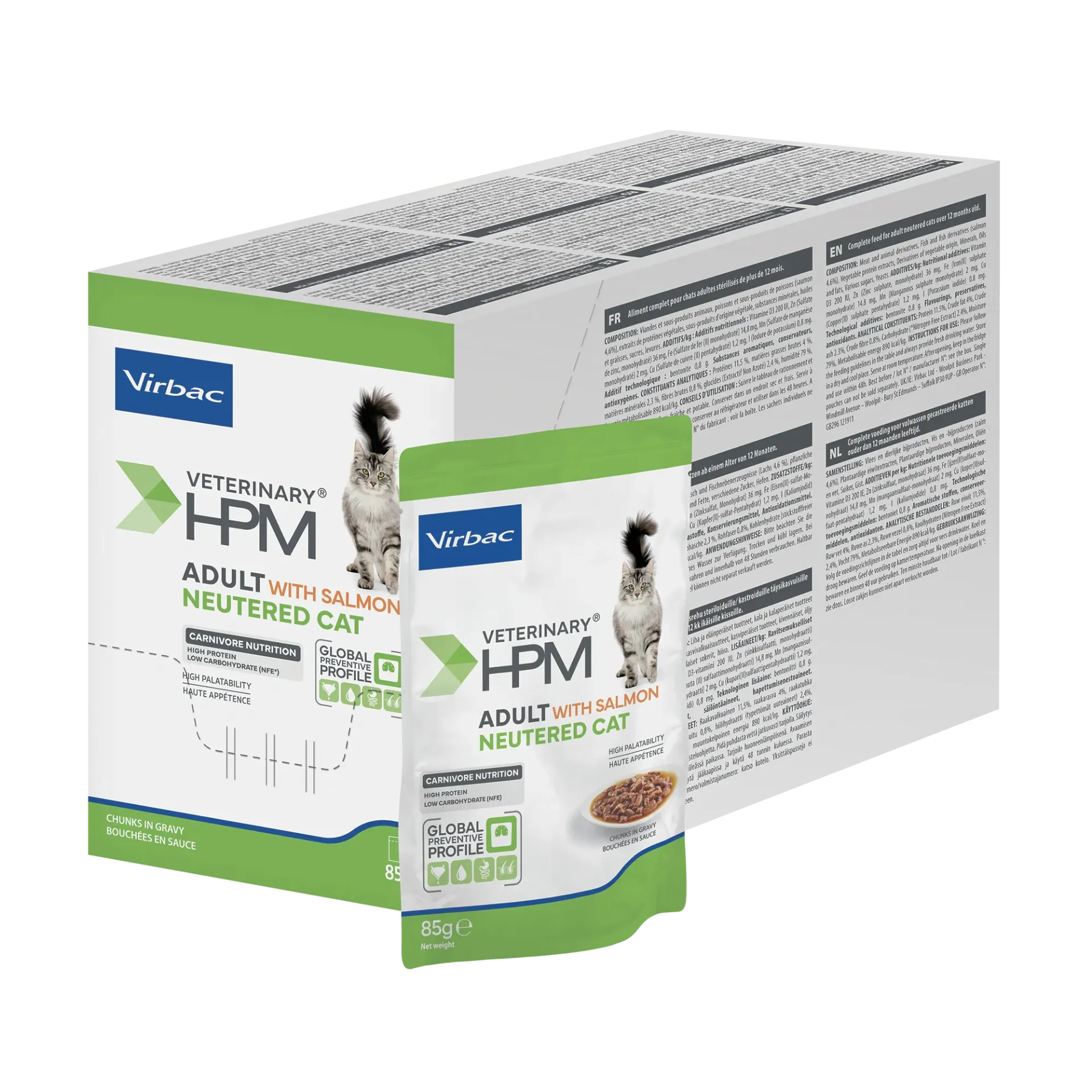 HPM® Adult Neutered Cat with Salmon pouch 12x85gr